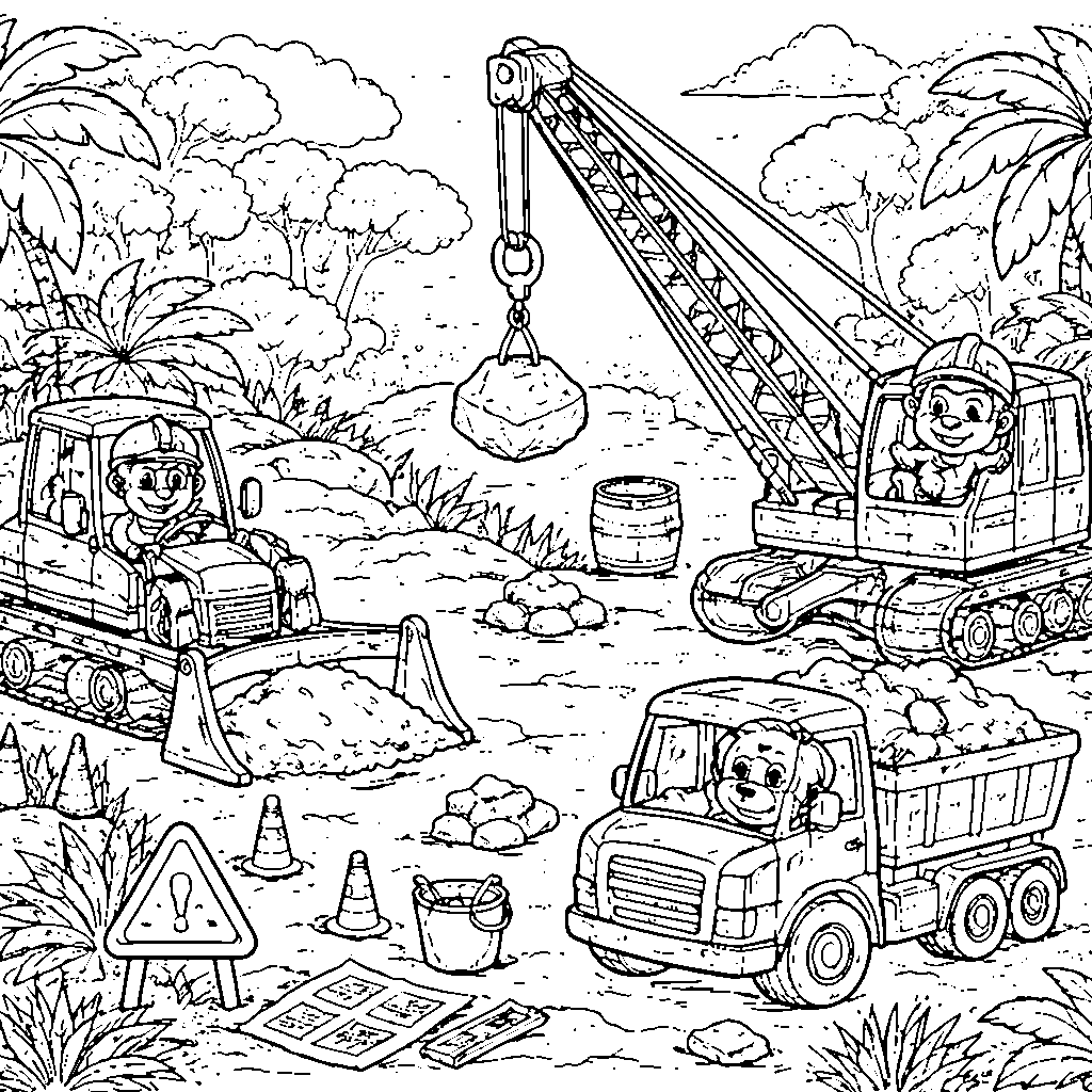 Criaturas Construtoras Aventureiras – desenho para colorir e imprimir