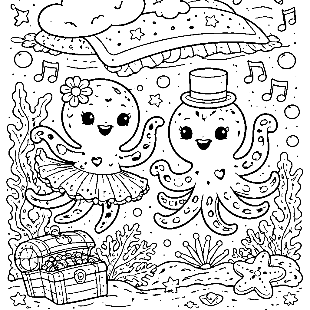Os Dois Polvos Dançarinos: Diversão e Criatividade! – desenho para colorir e imprimir