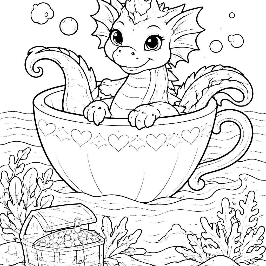 Dragão do Mar Brincalhão em uma Caneca Gigante – desenho para colorir e imprimir