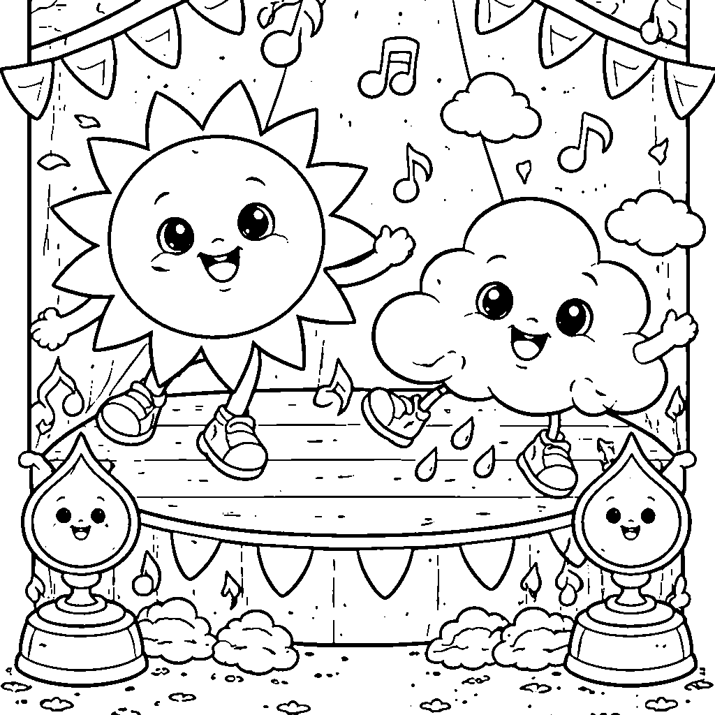 Elementos do Tempo Dançantes – desenho para colorir e imprimir