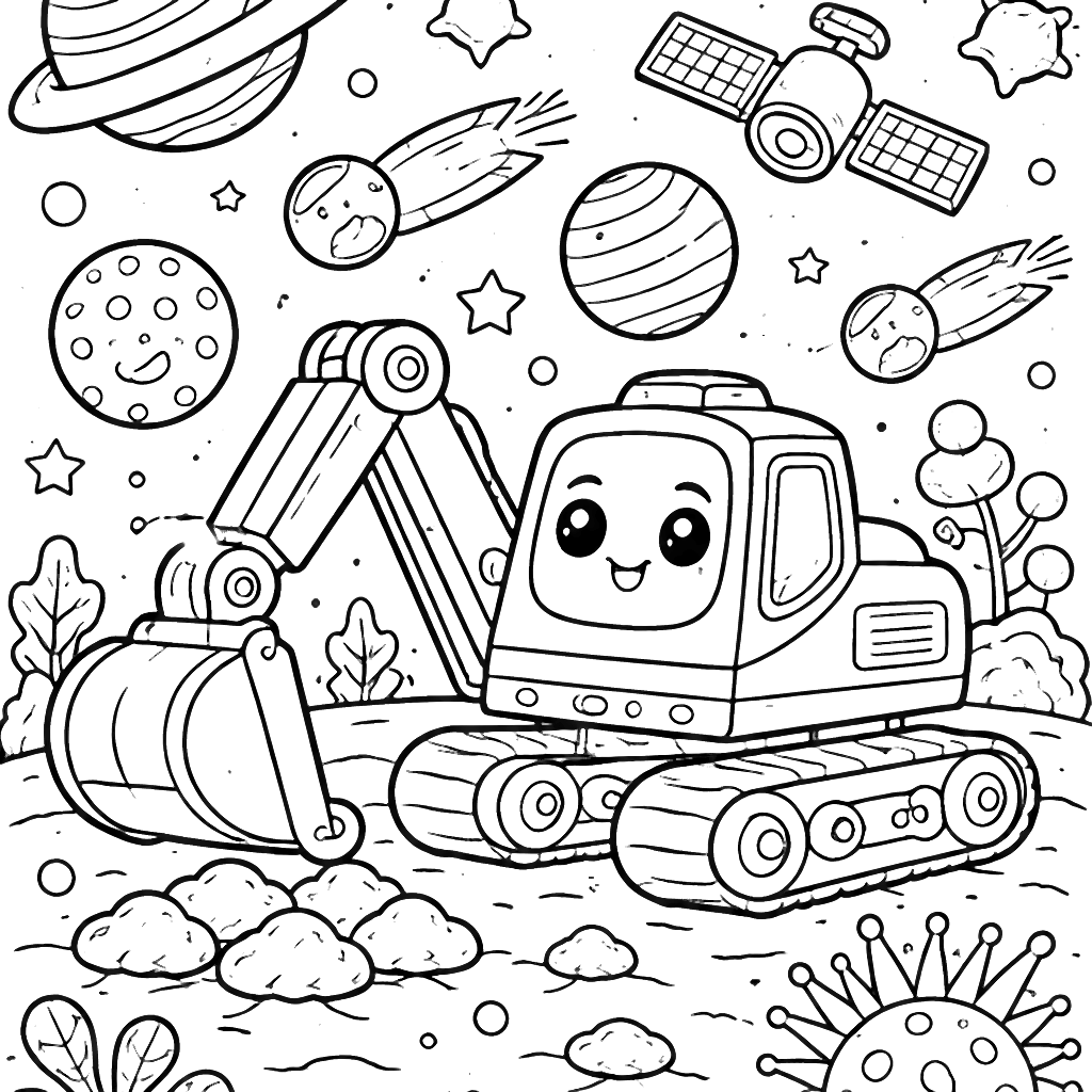 Escavador Espacial: Pinte um Mundo Colorido – desenho para colorir e imprimir