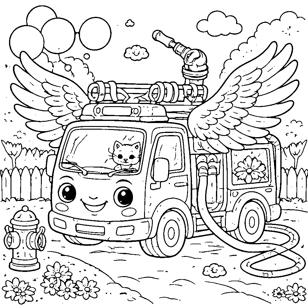 Página de Colorir Caminhão de Bombeiros Amigável – desenho para colorir e imprimir