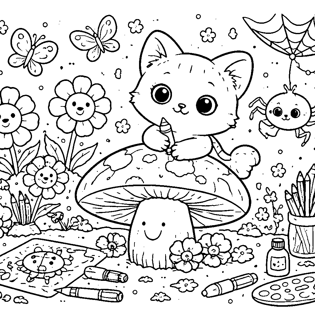 O Gato Curioso: Uma Aventura Colorida – desenho para colorir e imprimir