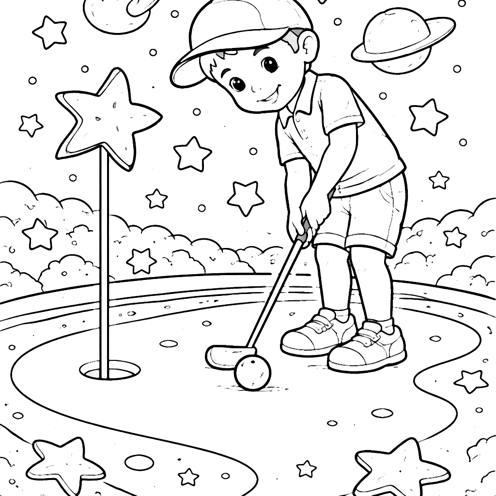 Jovem Golfe: Página para Colorir do Golfista – desenho para colorir e imprimir