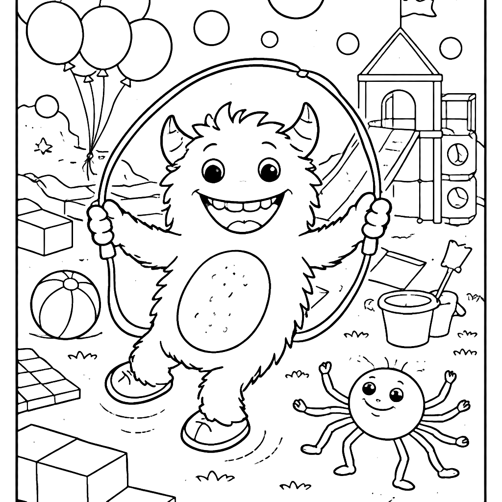 Monstro Amigável e Aranha Dançante - Página para Colorir – desenho para colorir e imprimir