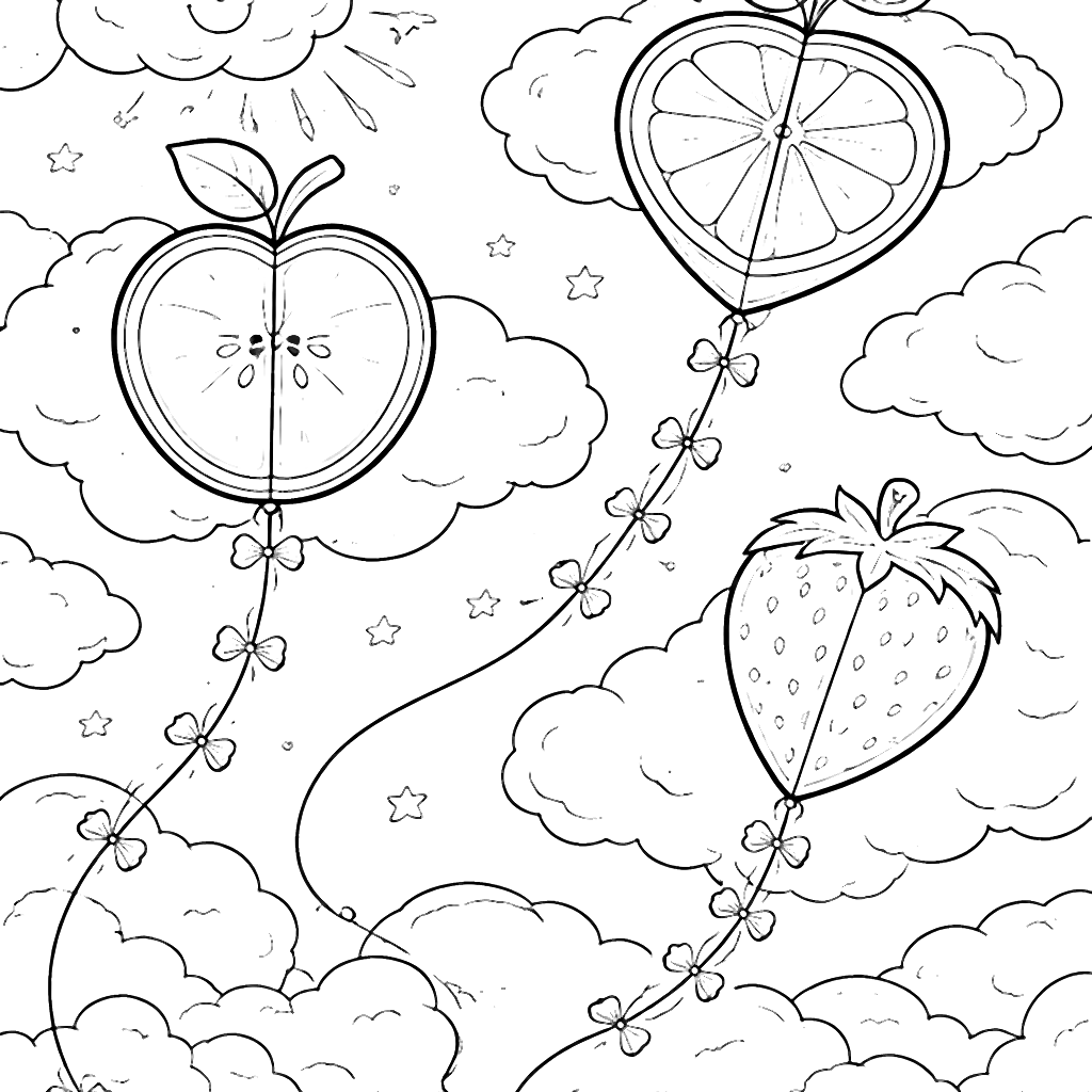 Nuvens de Marshmallow e Pipas de Frutas para Colorir – desenho para colorir e imprimir