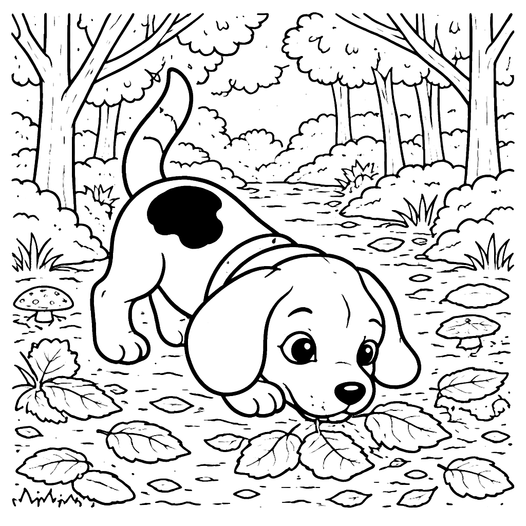 Página para Colorir Beagle em um Trilha Arborizada – desenho para colorir e imprimir