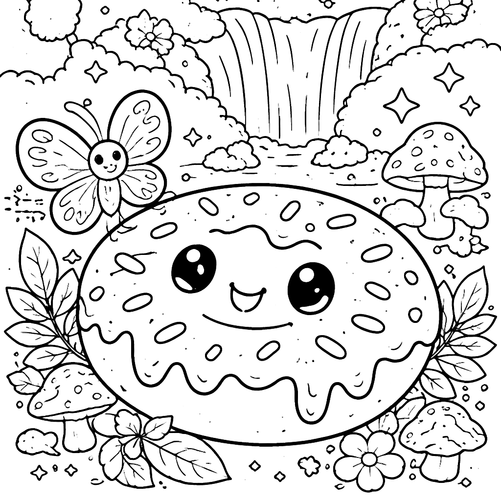 Páginas para colorir: Donut místico com borboleta – desenho para colorir e imprimir