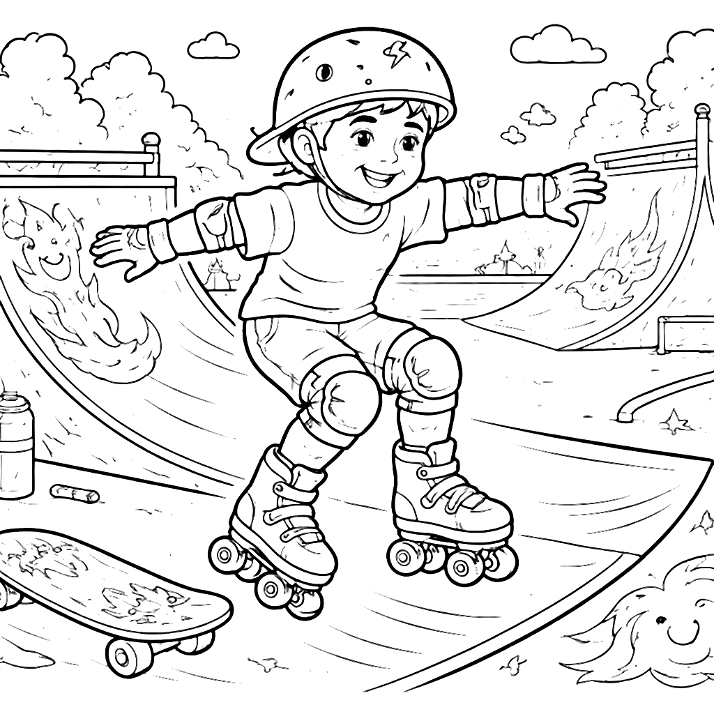 Páginas para Colorir: Skateboarder Energético – desenho para colorir e imprimir
