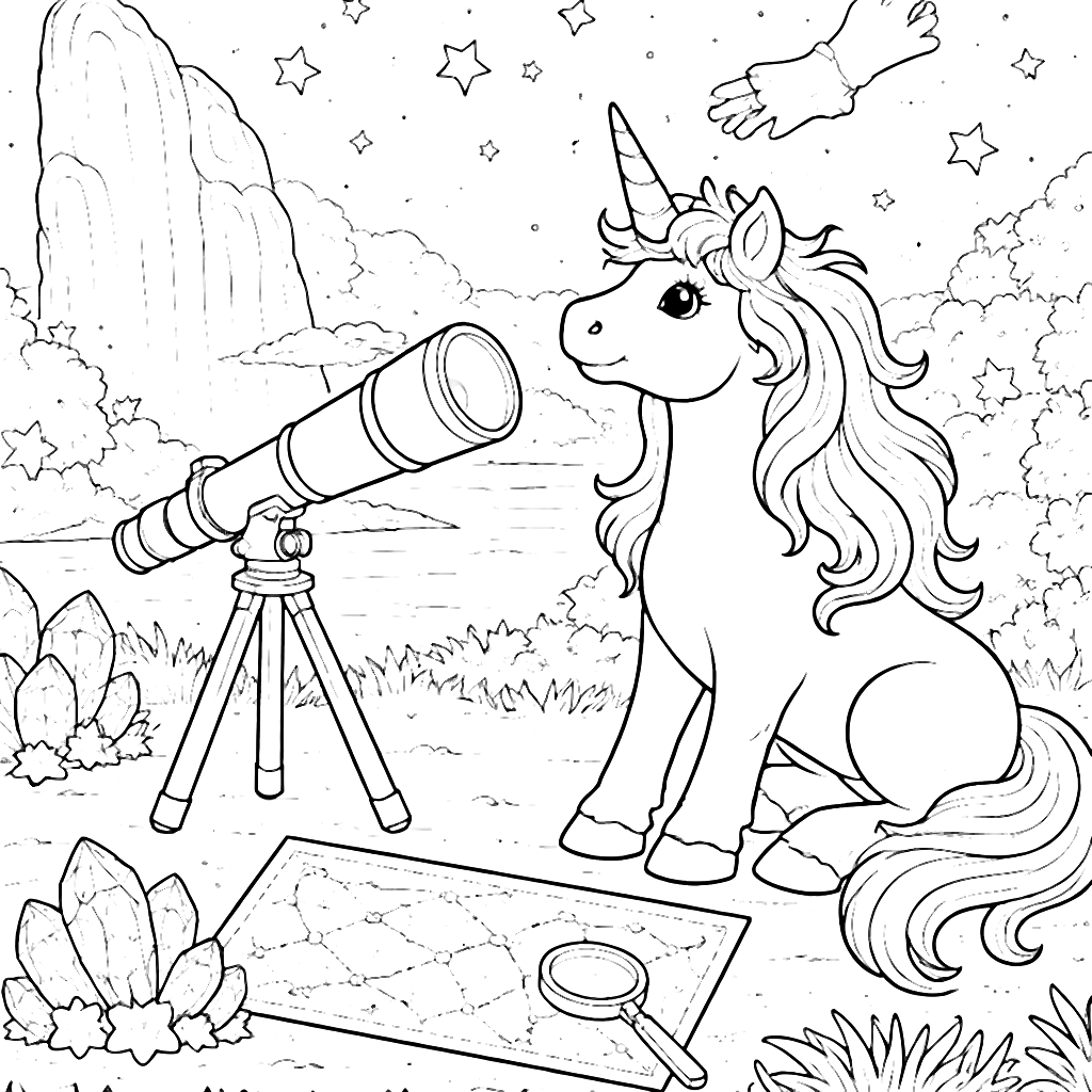 Páginas para Colorir: Unicórnio Sob as Estrelas – desenho para colorir e imprimir