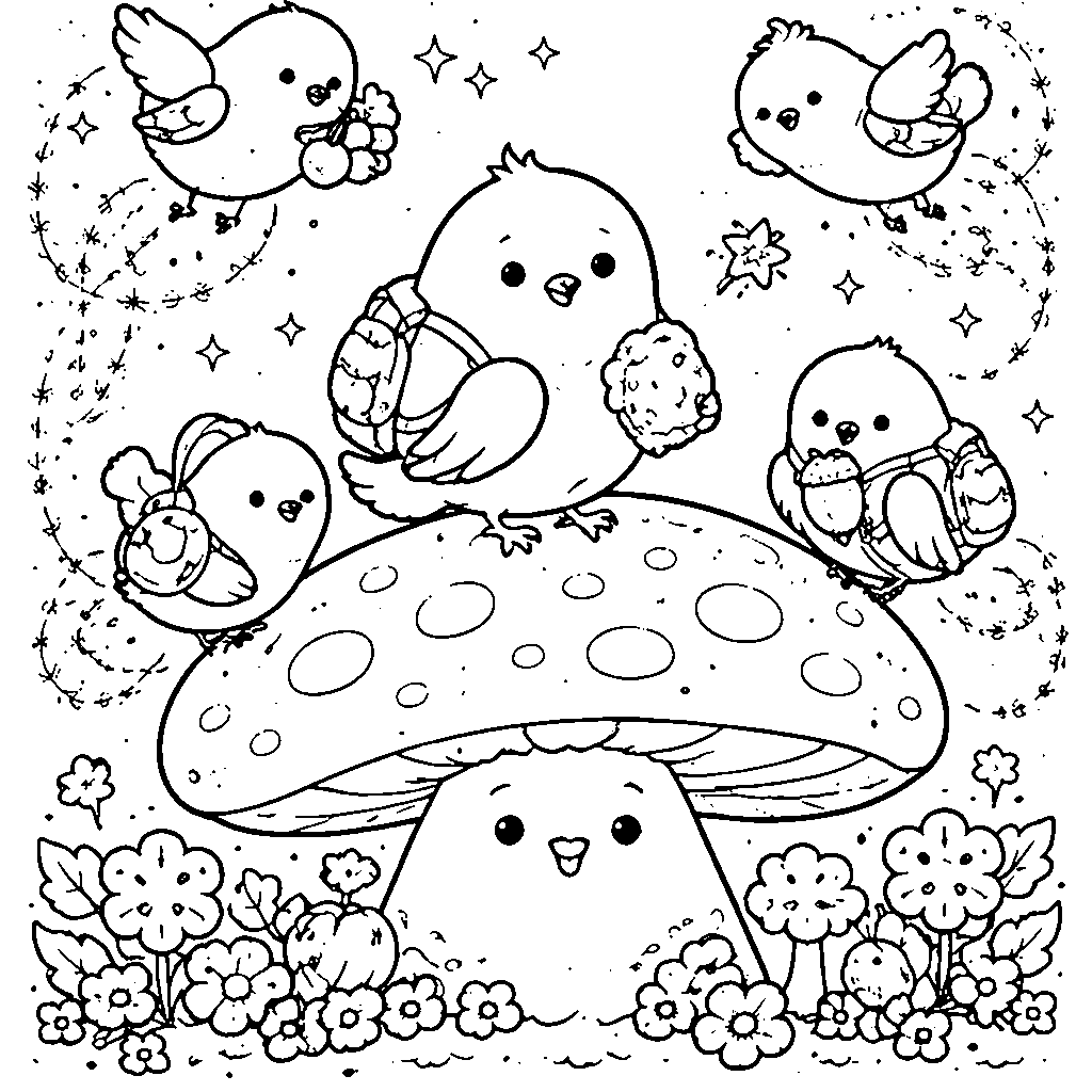 Pássaros Mágicos em Voo: Uma Aventura Colorida – desenho para colorir e imprimir