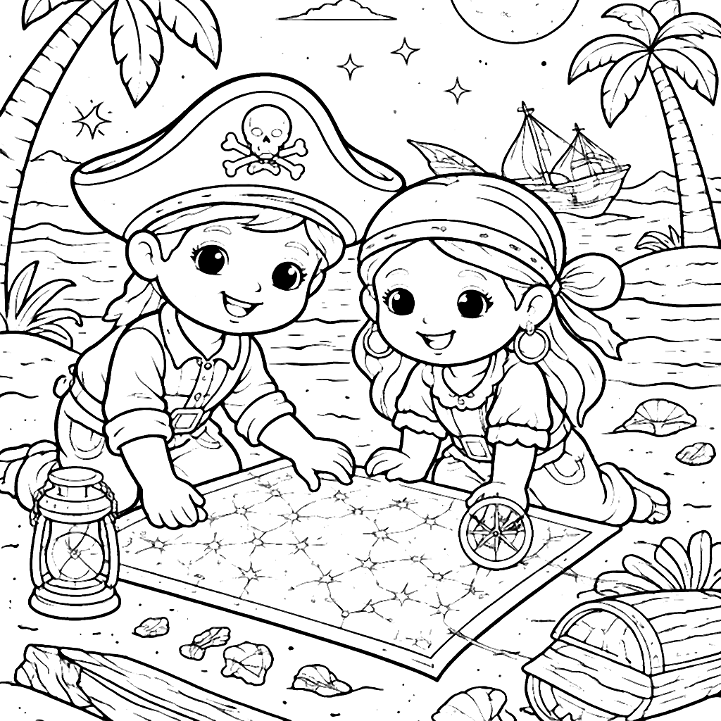 Pintura de Piratas sob a Luz da Lua – desenho para colorir e imprimir