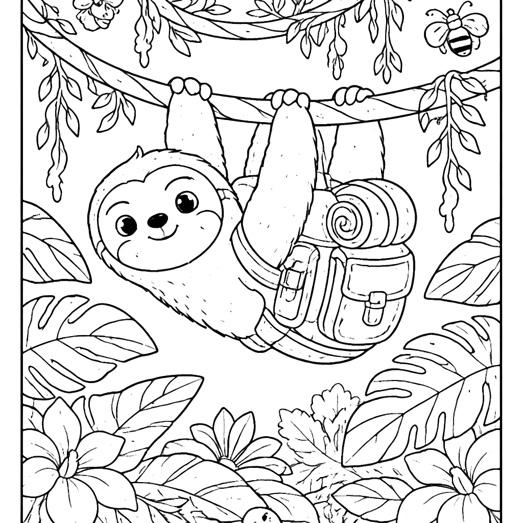 Preguiça colorida na selva - Página para colorir – desenho para colorir e imprimir