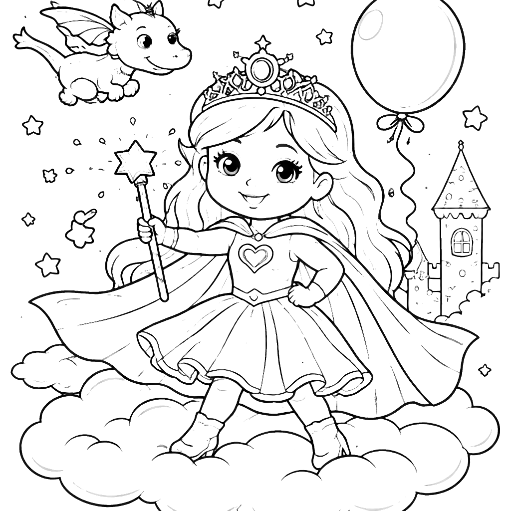 Princesa alegre de conto de fadas para colorir – desenho para colorir e imprimir