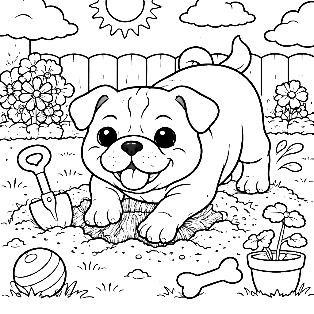 Cumpără o pagină de colorat cu Bulldog Englez – desen de colorat de tipărit