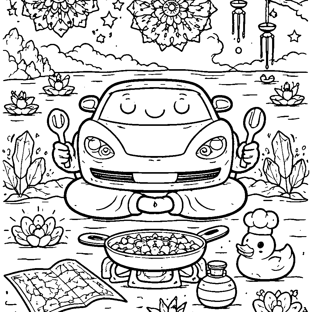 Mașina sport meditative - Pagina de colorat pentru copii