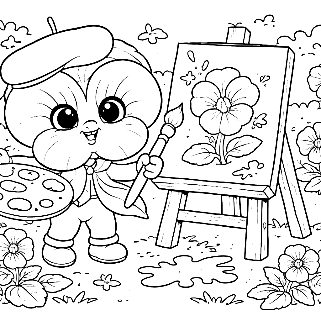 Pansy Painter - Pagina de Colorat cu Flori – desen de colorat de tipărit