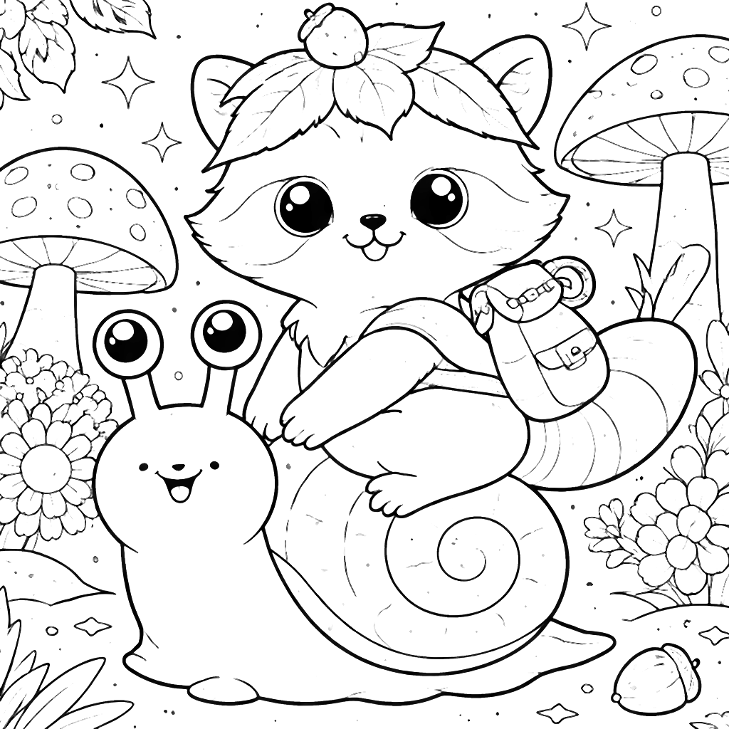 Racoon Kawaii: Pagina de colorat drăgălașă – desen de colorat de tipărit