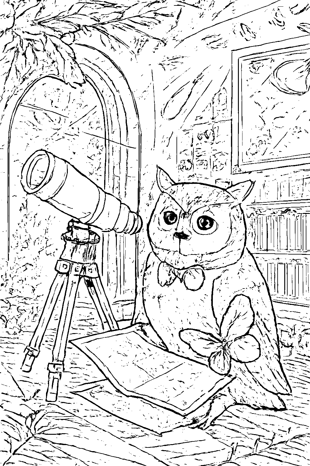 Coloring Page of a Wise Owl Under the Starry Sky – omaľovánka na tlač
