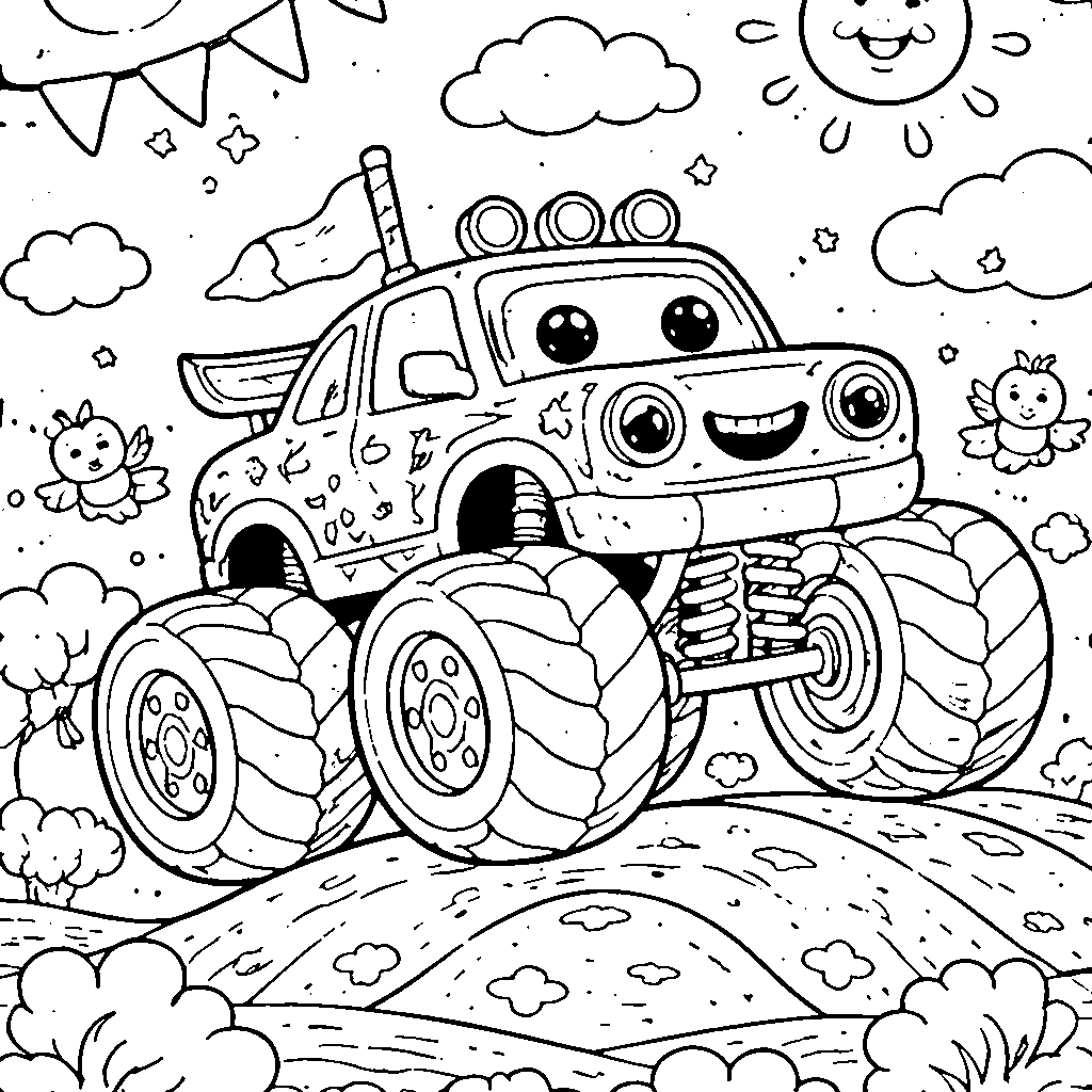 Färglägg en lekfull monstertruck! – målarbild att skriva ut