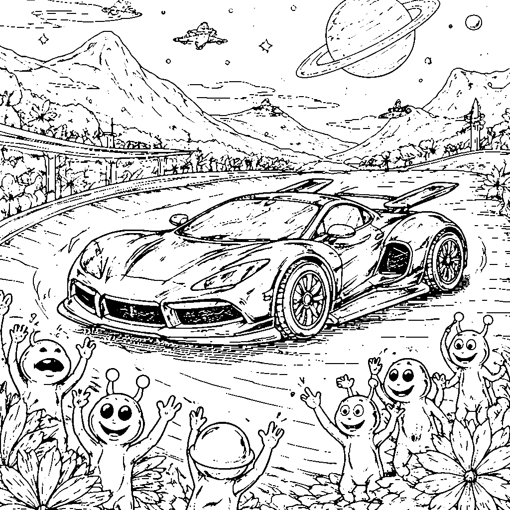 Futuristisk sportbil som kan förvandlas till en hovercraft – målarbild att skriva ut