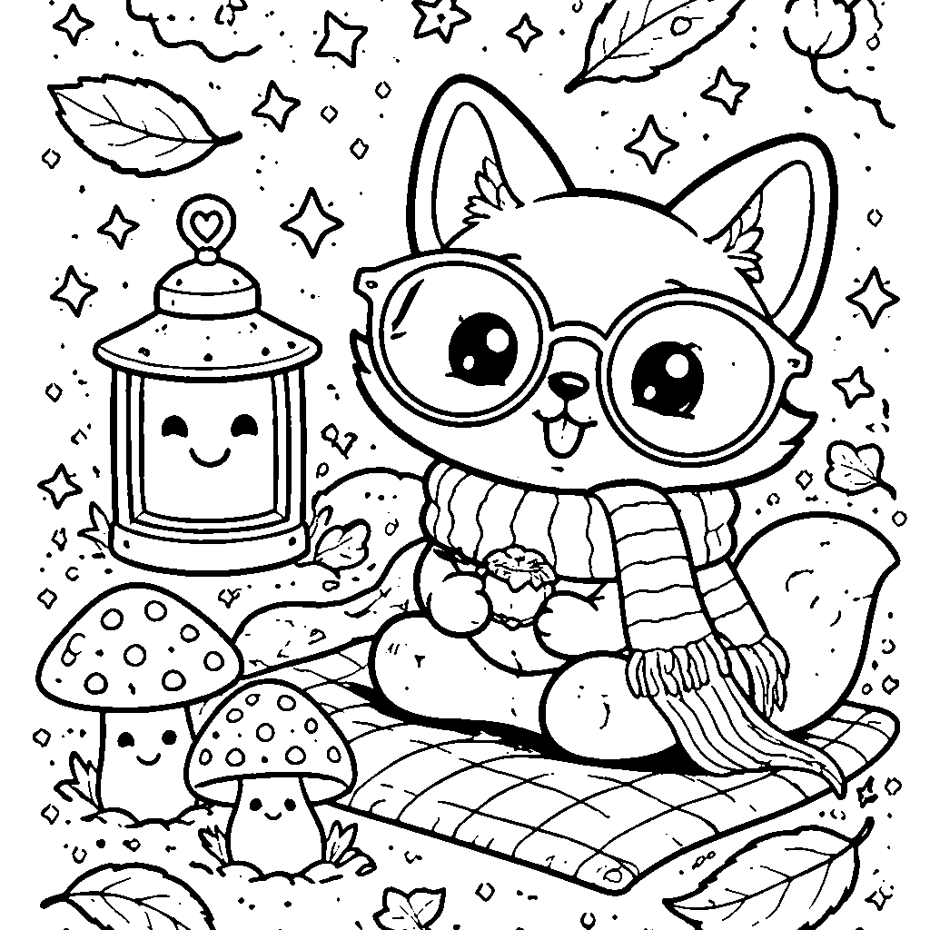 Lekfull räv med en mysig scarf – målarbild att skriva ut