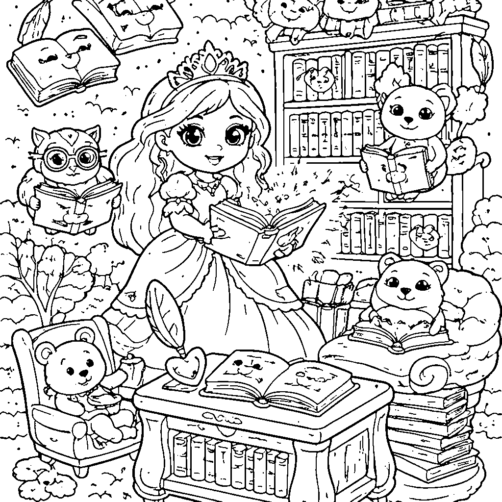 Prinsessbibliotekarien – målarbild att skriva ut