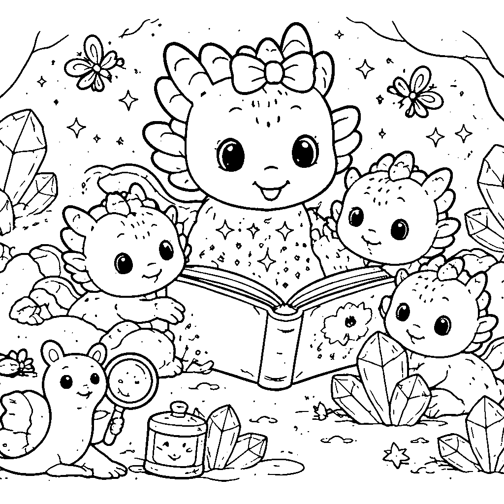 มังกรแม่อ่านนิทานให้ลูกมังกรฟัง – ภาพระบายสี พิมพ์