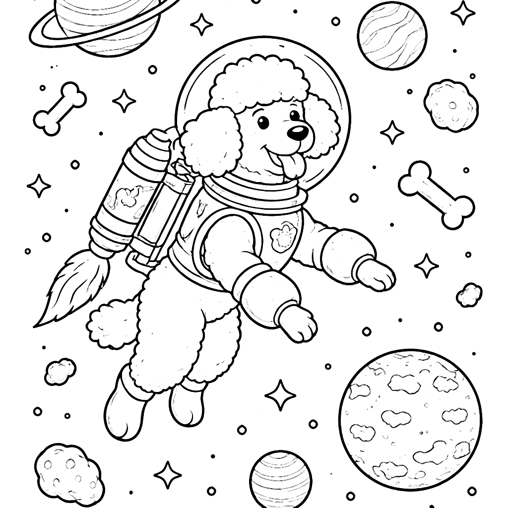 Uzayda Poodle Astronotu: Boyama Sayfası – boyalama sayfası yazdır