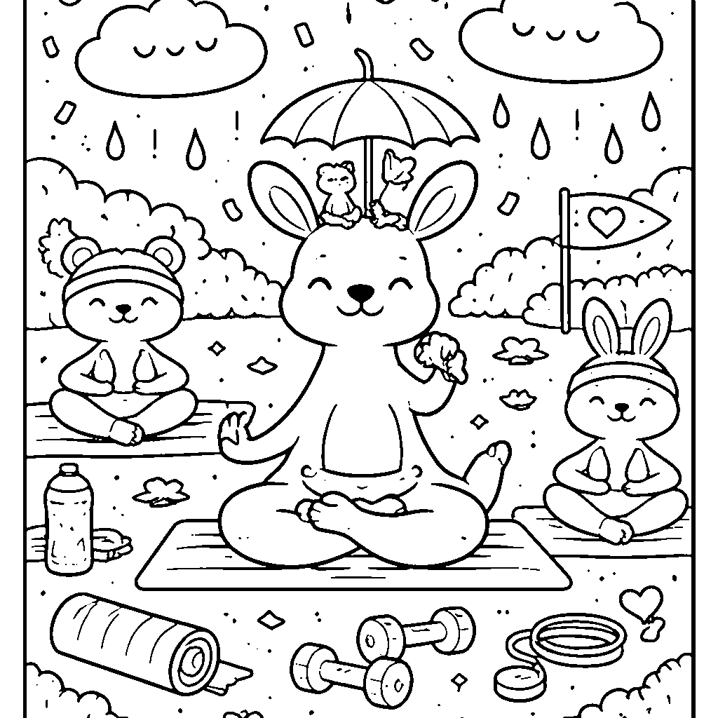 Kangaroo Tập Yoga Vui Vẻ – tranh tô màu in