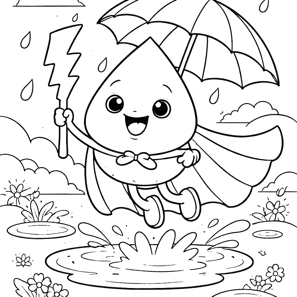 勇敢的雨滴:超级英雄的冒险涂色页 – 填色画 打印