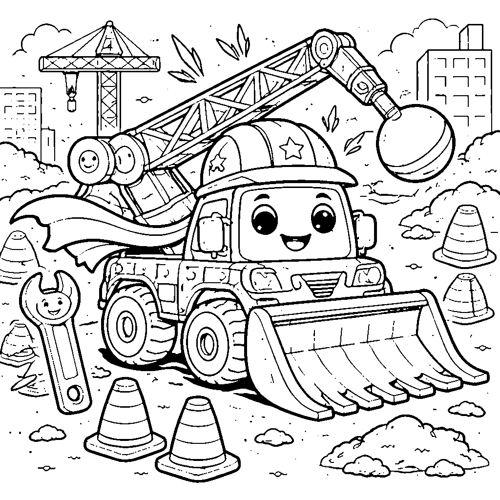 超级英雄建筑车涂色页