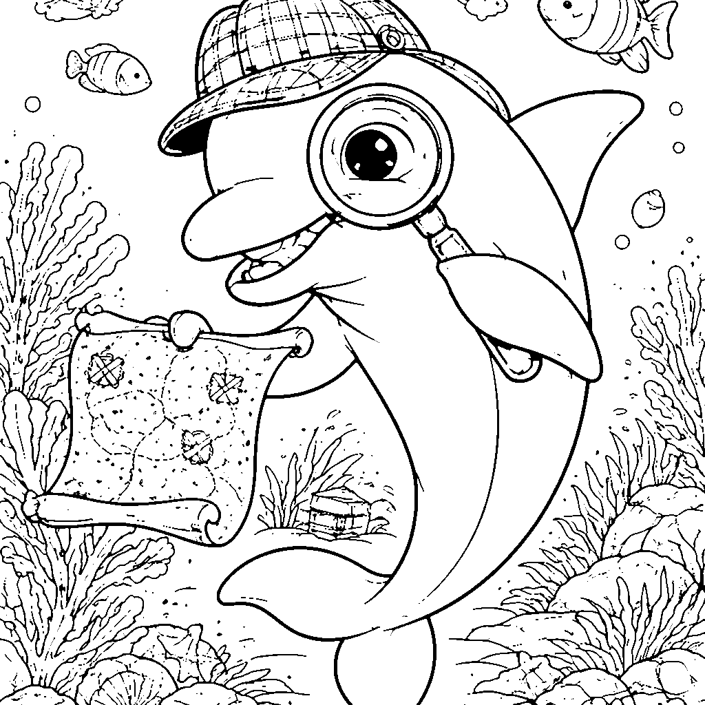 海豚侦探涂色页