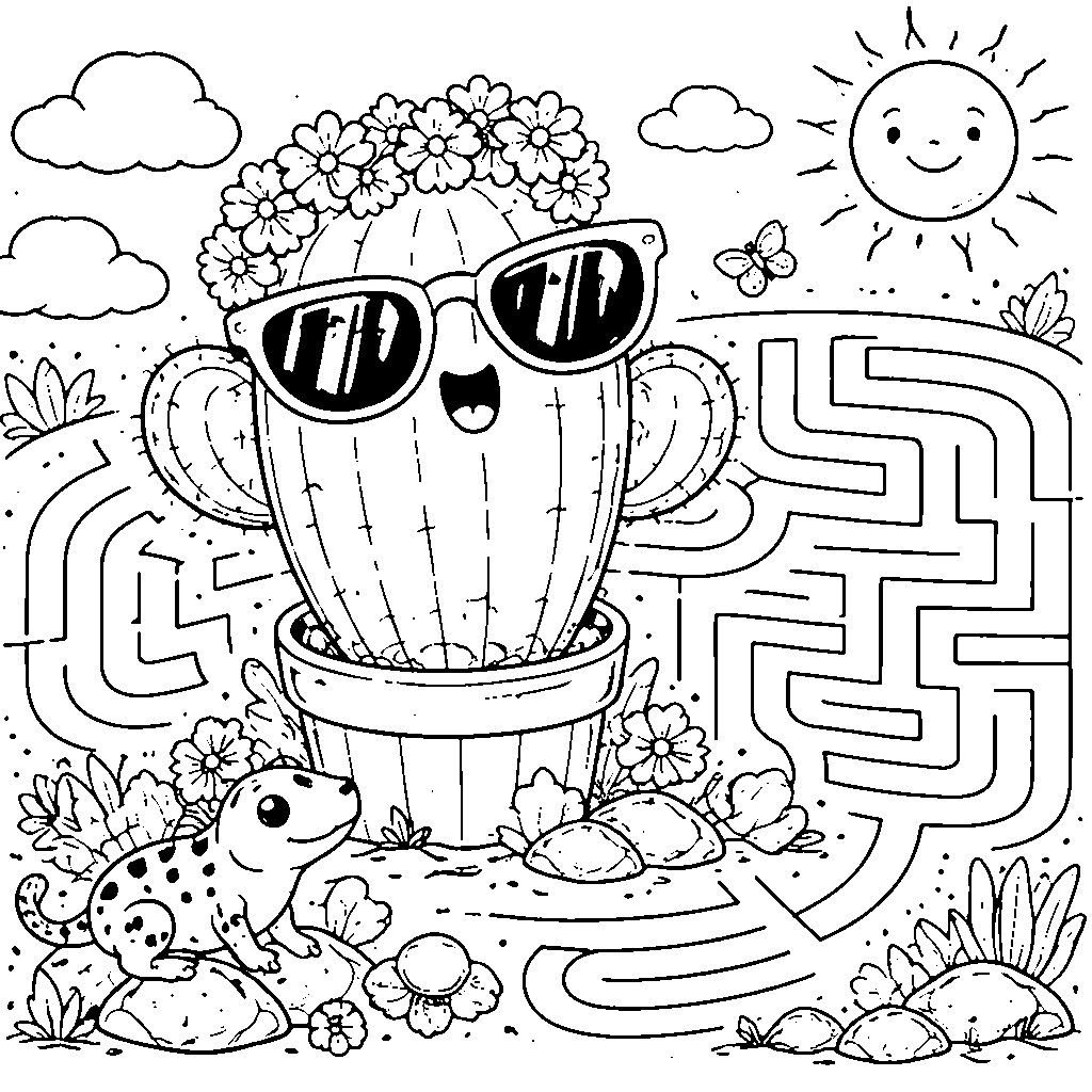 欢笑的仙人掌涂色页 – 填色画 打印