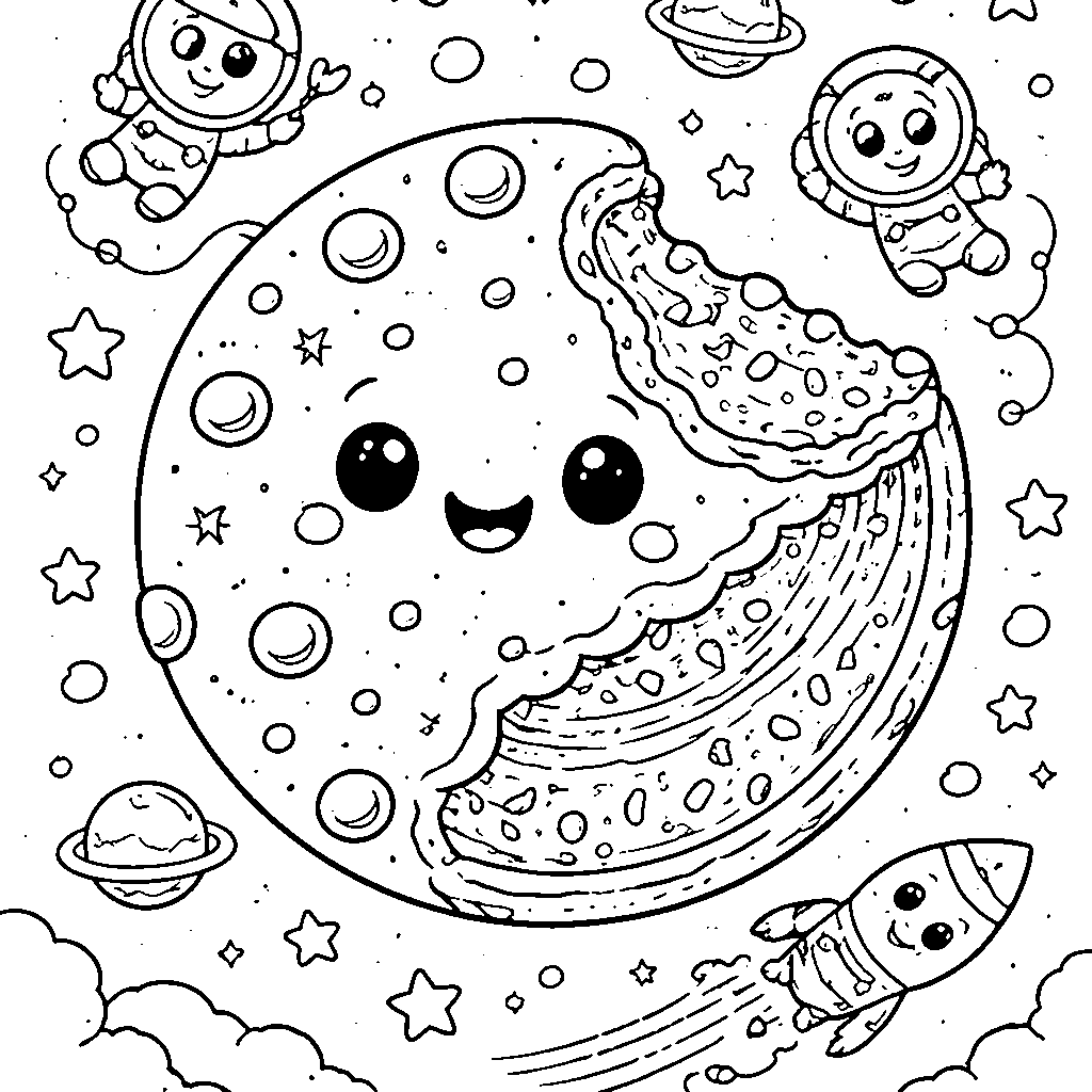 巨型巧克力饼干星球涂色页