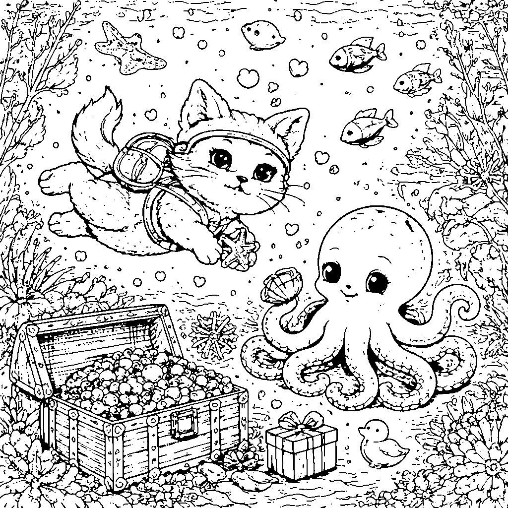 可爱的小猫咪涂色页 – 填色画 打印