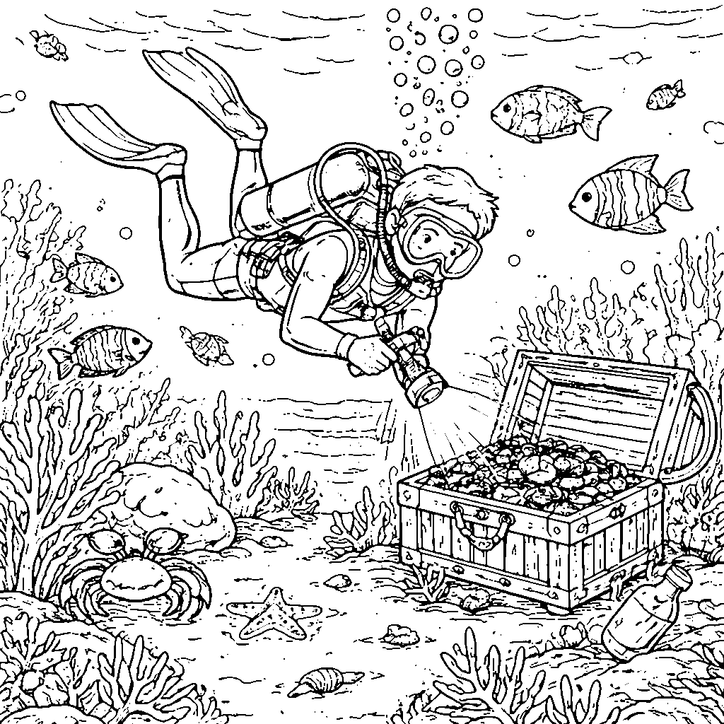 水下探险者涂色页面