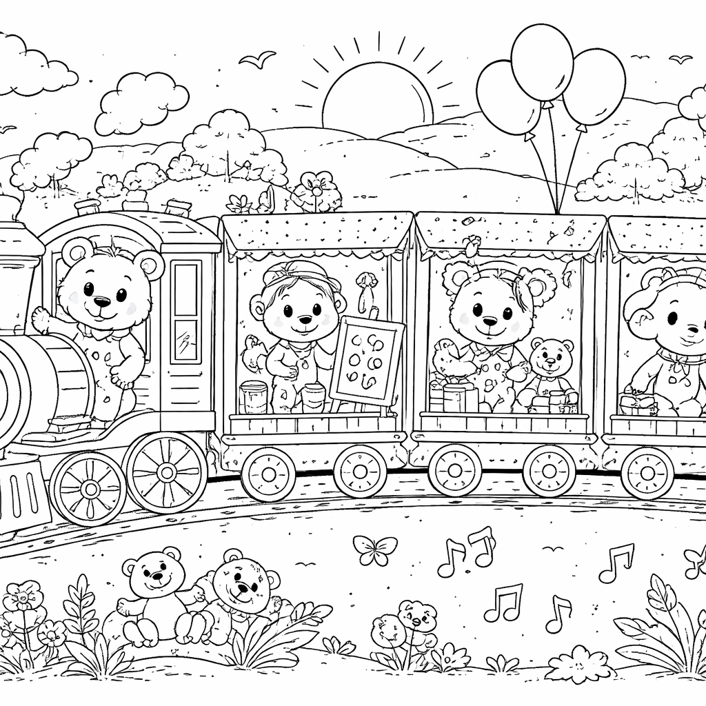 友好的火车与动物列车员涂色页