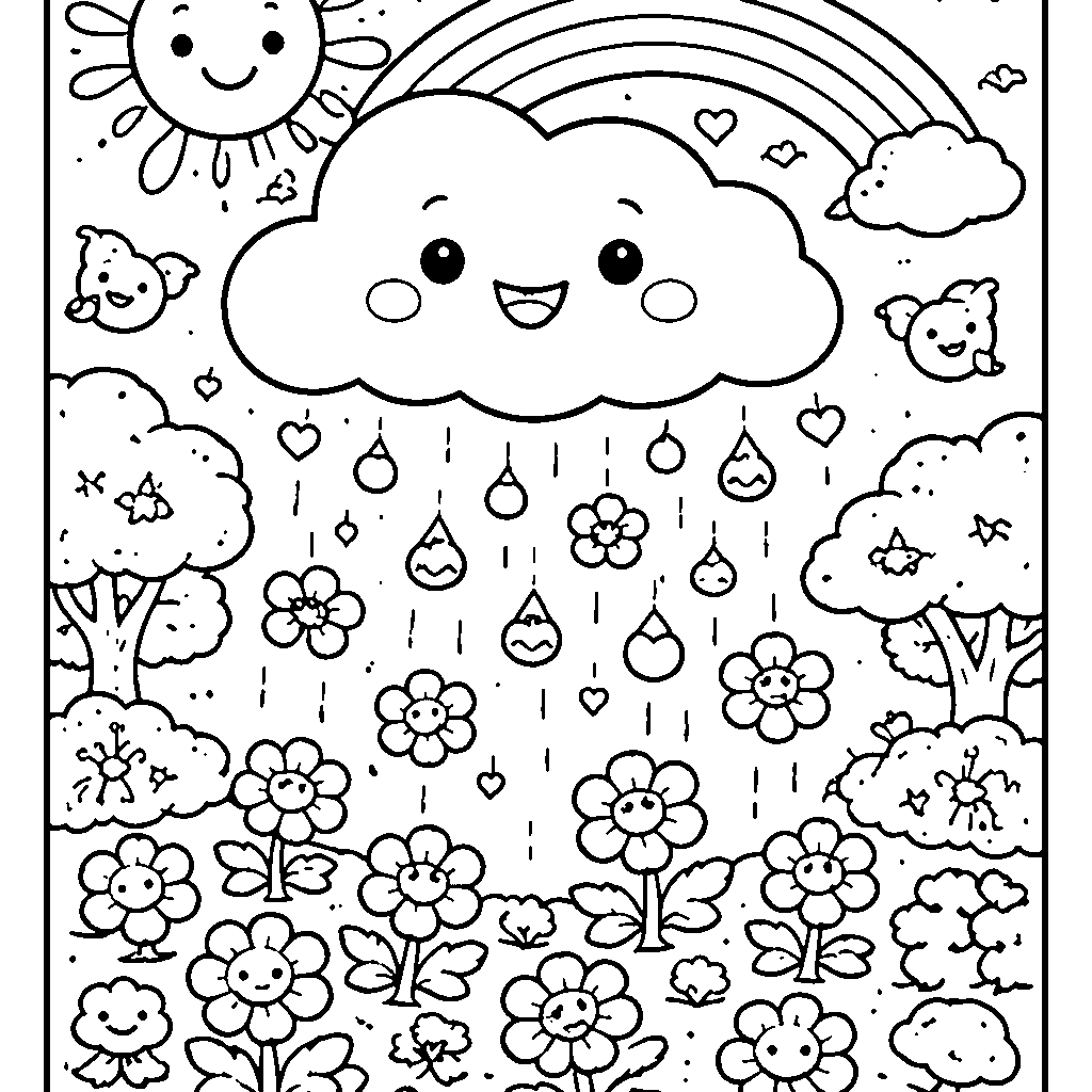 友善微笑的雲朵著色頁