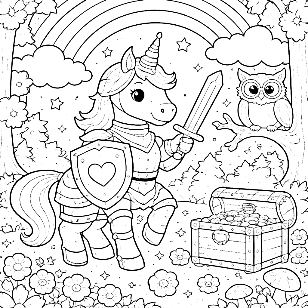 獨角獸騎士的著色頁 – 著色畫 列印