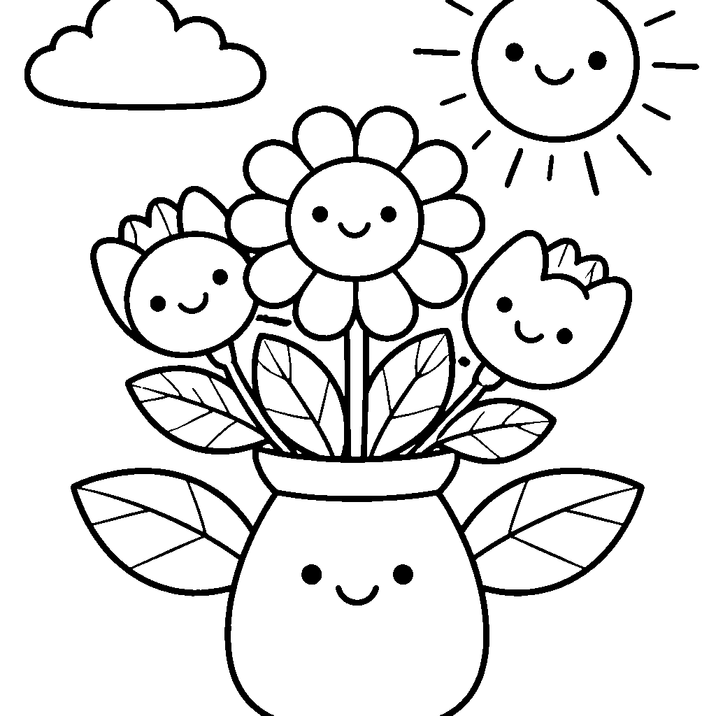 繽紛花束著色頁 – 著色畫 列印