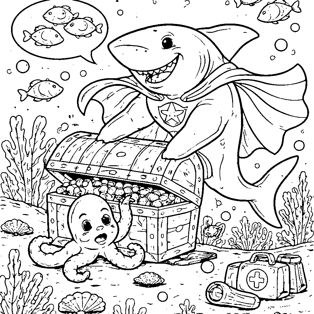 鯊魚超級英雄著色頁